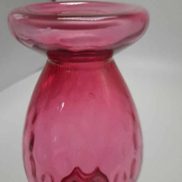 Fenton Cranberry Optic Dot Thumbprint Glass Crimped Pinched Edge Vase Vintage - Picture 10 of 14